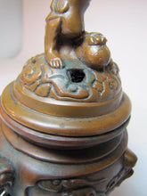 Load image into Gallery viewer, Antique Bronze Foo Dog Asian Incense Burner High Relief JB 1883 Jenning Bros
