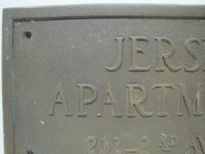 Old JERSEY APARTMENTS Brass Building Plaque Sign ASBURY PARK NJ Shore Embossed