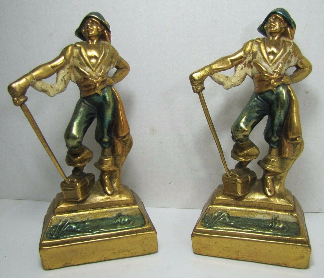 Antique Pirate Treasure Chest Sword Daison 24kt gold plated Bookends ornate pair