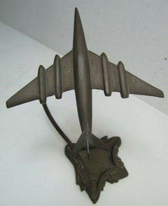 Old Art Deco Bronze Airplane Desk Ashtray Coin Trinkets jet fighter plane ornate