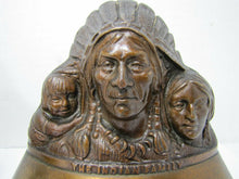 Load image into Gallery viewer, Indian Family Old Bookends Cast Brass Bronze Chief Squaw Child Decorative Arts
