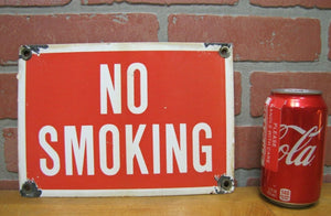 NO SMOKING Old Porcelain Sign Gas Station Industrial Repair Shop RR Subway Ad