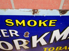 Load image into Gallery viewer, SMOKE MASTER WORKMAN TOBACCO Antique Porcelain Sign 1900s RHTF Cigar Pipe
