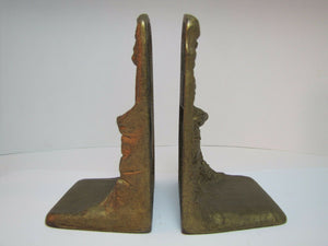 LIONS HEAD FOUNTAIN Well Landscape Antique Cast Iron Bookends Old Gold Paint