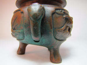 Antique Bronze Foo Dog Asian Incense Burner High Relief JB 1883 Jenning Bros