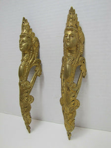 Brass Maidens Head Old Pair Decorative Arts Architectural Hardware Elements