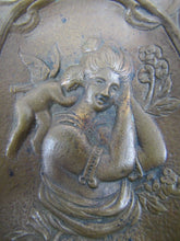 Load image into Gallery viewer, MAIDEN CHERUB FLOWERS Antique Decorative Arts Bronze Tray Card Tip Trinket
