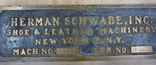 Load image into Gallery viewer, HERMAN SCHWABE SHOE &amp; LEATHER MACHINERY NEW YORK Old Thick Brass Nameplate Sign
