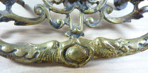 Antique 19c Brass Grotesque Face Head Koi Monster Pulls Architectural Hardware