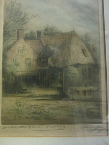 19c SIR WALTER STONE COTTAGE Signed Art Artwork Painting Lovely Landscape