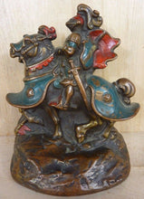 Load image into Gallery viewer, 1920s KNIGHT ARMOUR HORSE Bronze Clad Bookend Doorstop Decorative Art Statue
