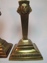 Load image into Gallery viewer, LIONS HEAD Brass Pair Decorative Arts Candlesticks Fluted 4 Sided Candle Holders
