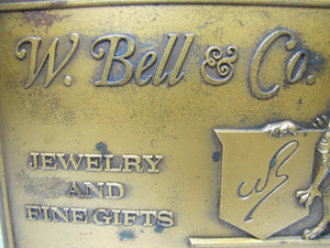 W BELL & Co JEWELRY AND FINE GIFTS Old Solid Brass Store Plaque Ad Sign Griffin