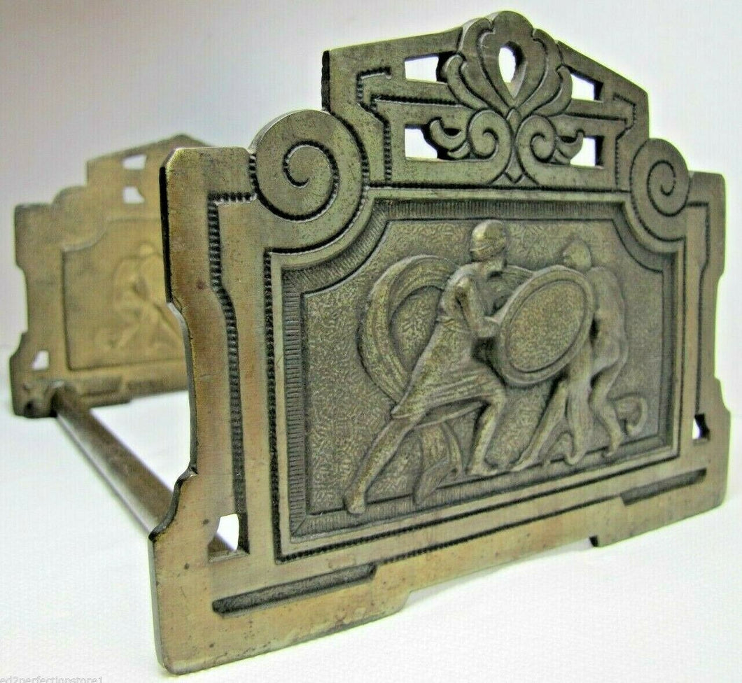 GLADIATORS WARRIORS FIGHTING Antique Cast Iron Expandable Book Ends Rack