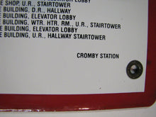 Load image into Gallery viewer, Old FIRE ALARM CROMBY STATION DIRECTORY Porcelain Sign Industrial Safety Ad
