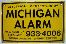 Load image into Gallery viewer, MICHIGAN ALARM Old Embossed Tin Advertising Sign FIRE HOLD-UP BURGLARY WATCHMAN
