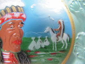 Old Native American Indian Chief Warrior Tee Pee Tray ornate Western Americana