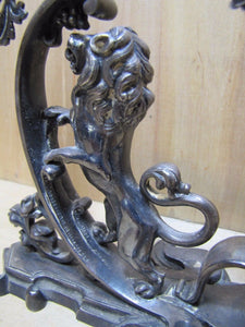 Antique Lion Decorative Art Silver Plate Double Candlestick Holder Candelabrum