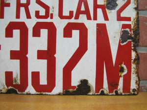 1913 Porcelain NEW JERSEY MANUFACTURER LICENSE PLATE NJ 13 MFR'S CAR 2 332M RHTF