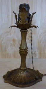 Antique Leaves Petals Decorative Cast Iron Lamp Original Old Gold Paint Light