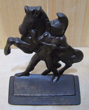 Load image into Gallery viewer, Old GLADIATOR WARRIOR HORSE Cast Iron Decorative Art Deco Era Bookend
