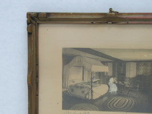 Antique Wallace Nutting 'A Touching Tale' Framed Interior Scene Titled Signed