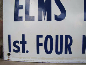 ELMS TEA ROOM Old Porcelain Sign 1st Four Mondays 645pm Restaurant Bakery Ad