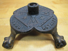 Load image into Gallery viewer, LOYALTY FRATERNITY CHARITY Antique 19c WRC Cast Iron CLAW FEET Flag Pole Stand
