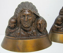 Load image into Gallery viewer, Indian Family Old Bookends Cast Brass Bronze Chief Squaw Child Decorative Arts
