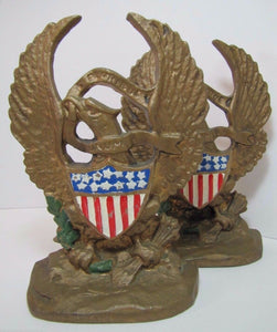 E PLURIBUS UNUM Old Cast Iron EAGLE Bookends Figural Decorative Art Statues