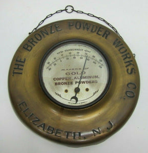 THE BRONZE POWDER WORKS Co ELIZABETH NJ Orig Old Advertising Sign Thermometer