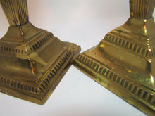 Load image into Gallery viewer, LIONS HEAD Brass Pair Decorative Arts Candlesticks Fluted 4 Sided Candle Holders
