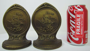 Antique BRADLEY HUBBARD Bookends SAILING SHIPS MYTICAL BEASTS Ornate B&H