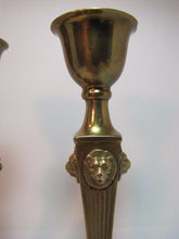 Load image into Gallery viewer, LIONS HEAD Brass Pair Decorative Arts Candlesticks Fluted 4 Sided Candle Holders
