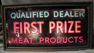 Orig 1950's FIRST PRIZE MEAT PRODUCTS Lighted Sign Tobin's Hot Dogs Deli Grocery