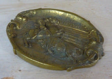 Load image into Gallery viewer, Old Brass Matador on Horseback Bull Card Tip Trinket Tray High Relief Ornate
