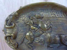 Load image into Gallery viewer, Old Brass Matador on Horseback Bull Card Tip Trinket Tray High Relief Ornate
