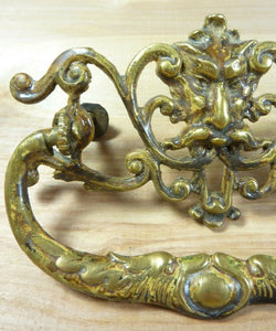 Antique 19c Brass Grotesque Face Head Koi Monster Pulls Architectural Hardware