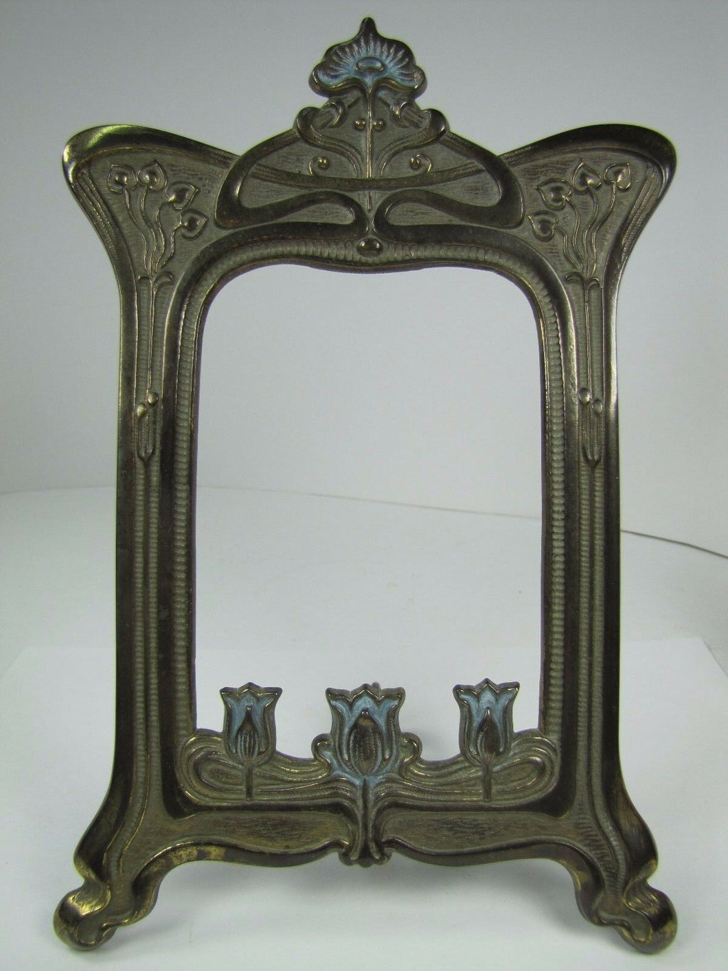 Antique Art Nouveau Frame Tulips Flowers Cast Iron Brass Ornate Picture Mirror