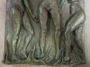 Mid Century Modern Art Sculpture Three Female Nudes signed Licht High Relief
