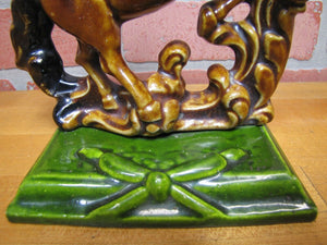 REARING HORSE Old Cast Iron Porcelain Bookend Doorstop Decorative Art Statue