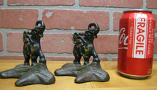 Load image into Gallery viewer, Antique HUNTER TIGER ELEPHANT Bookends cast iron orig old paint small detailed
