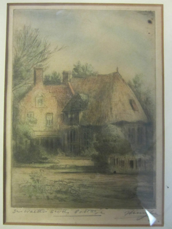 19c SIR WALTER STONE COTTAGE Signed Art Artwork Painting Lovely Landscape