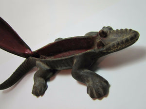 Antique Cast Iron Alligator match safe trinket tray top lift old original paint