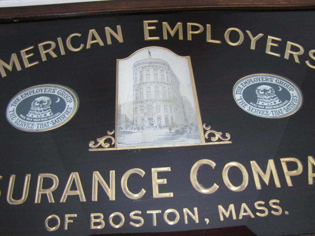 Antique AMERICAN EMPLOYERS' INSURANCE Company BOSTON MASS Reverse Glass Ad Sign