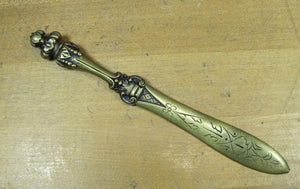 Antique Brass Letter Opener Page Turner Desk Art Lovely Thick Detailed Handle