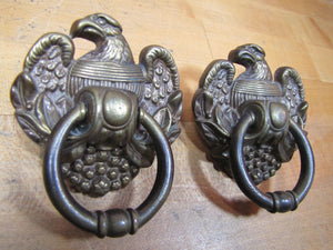 Old Pair Figural EAGLE Pulls Hangers Decorative Architectural Hardware Elements