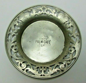 COMP'S PALM CAFE Antique Advertising Tray Ornate Scrollwork Card Tip Trinket
