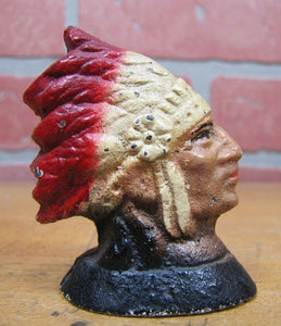 Antique Native American Indian Chief Cast Iron Pencil Holder Paperweight