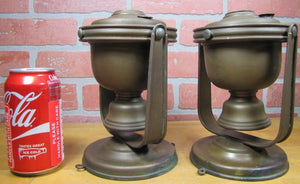 Antique Nautical Pair Brass Gimbal Oil Lamps Pivoting Swivel Ship Boat Lights